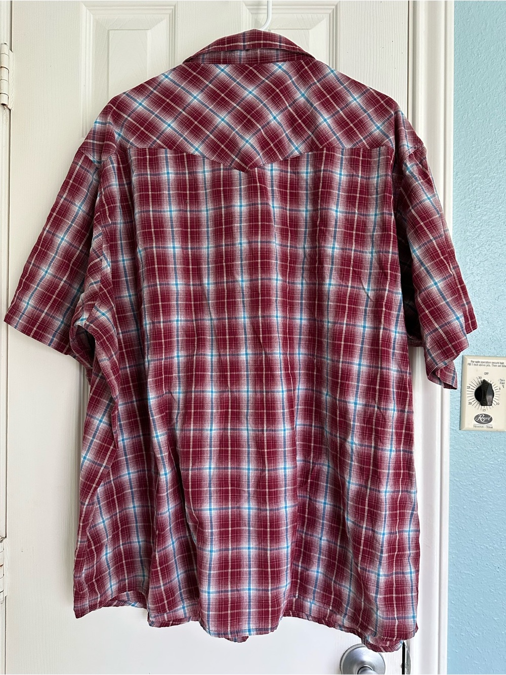VTG Wrangler Red White Blue Plaid Short Sleeve Pearl Snap Rodeo Mens Size 3XL - Picture 3 of 4